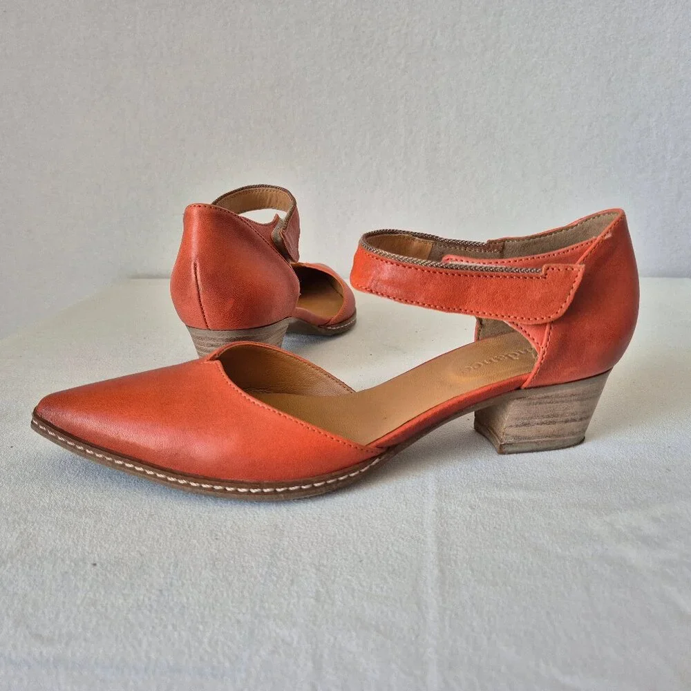 Sundance Coralise Made in France Orange Leather Mary Jane Shoes Hook Loop - Picture 1 of 11